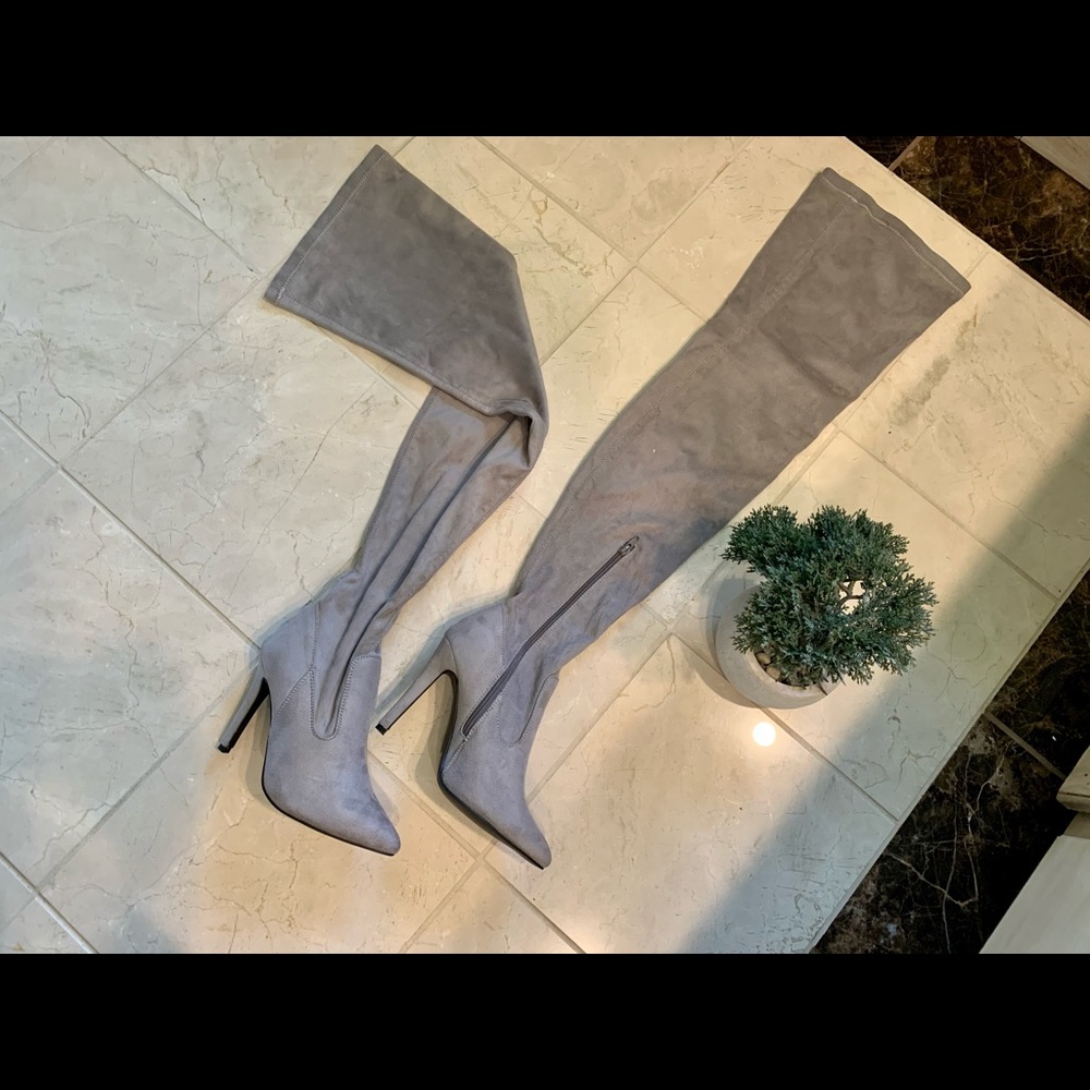 TRUFFLE Collection thigh high faux suede heels